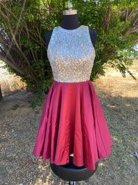 TANGFUTI Red Dress with Silver Sequin Bodice